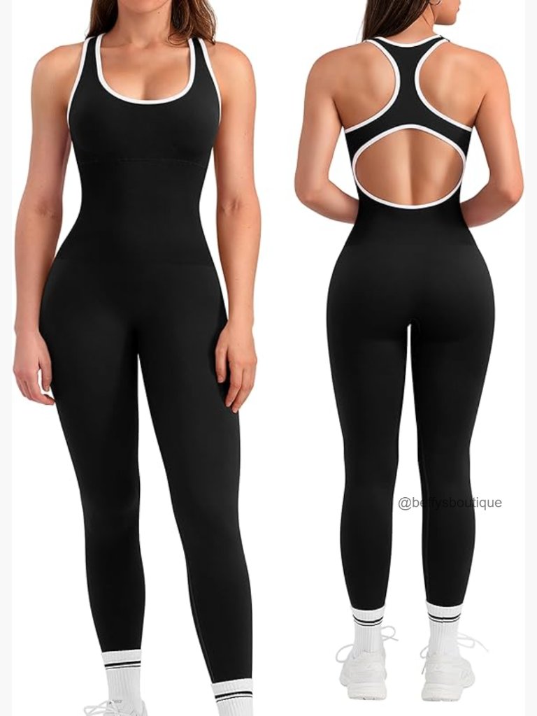 Seamless Racerback Bodycon Workout Jumpsuit Tummy Control Padded Bra